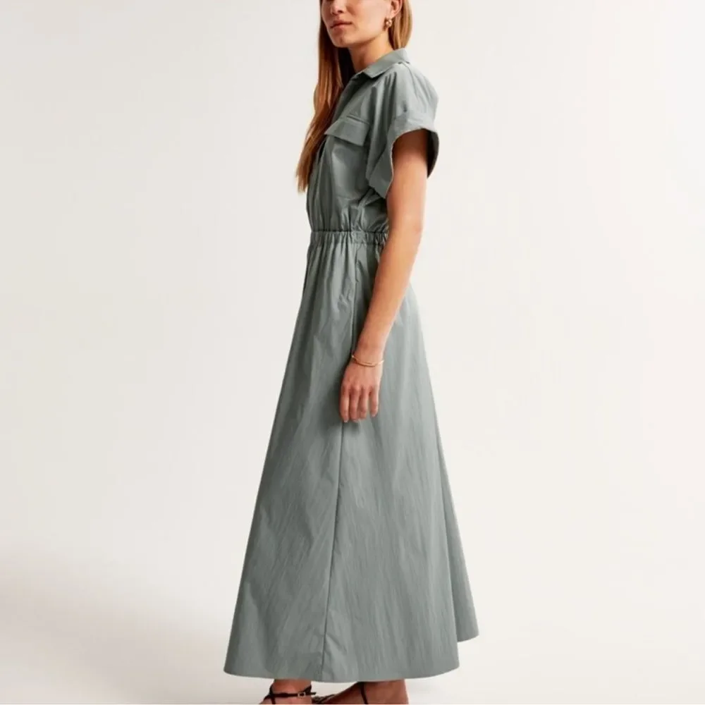 Abercrombie & Fitch Sage Green Utility Maxi Dress